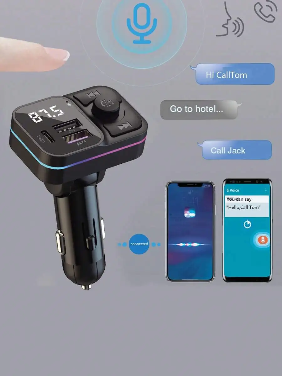 Wireless Bluetooth 5.3 Car Audio Player With 3.1A Dual USB Charger And LED Display