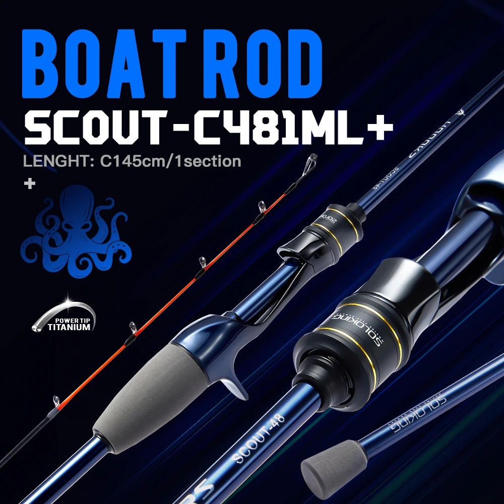 SOLOKING SCOUT48 Caña de pulpo para barco 1,45 m 9:1 punta titanio - imagen 4