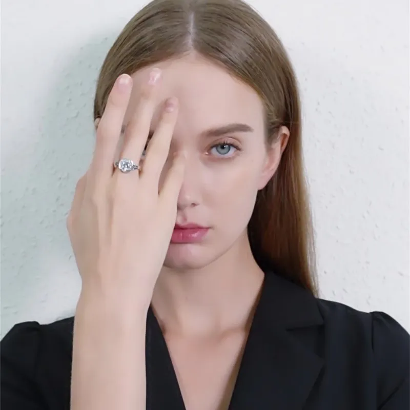 2026 New Flower Romantic Silver Color fashion jewelry Engagement Black Spinel Engagement  Ring for Women Anillos Mujer G073