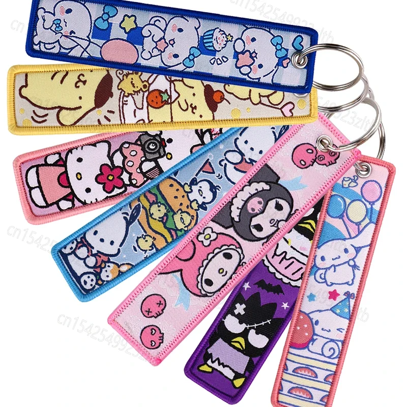 

Cute Cartoon Cat Key Tag Kuromi Melody Embroidery Key Fobs Keychains for Car Motorcycles Fashion Keyring Accessories Gifts