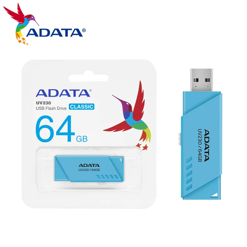

ADATA UV230 USB-накопитель 64 ГБ USB 2.0 Pen Drive Синий оригинальный флэш-накопитель высокой совместимости для портативных ПК