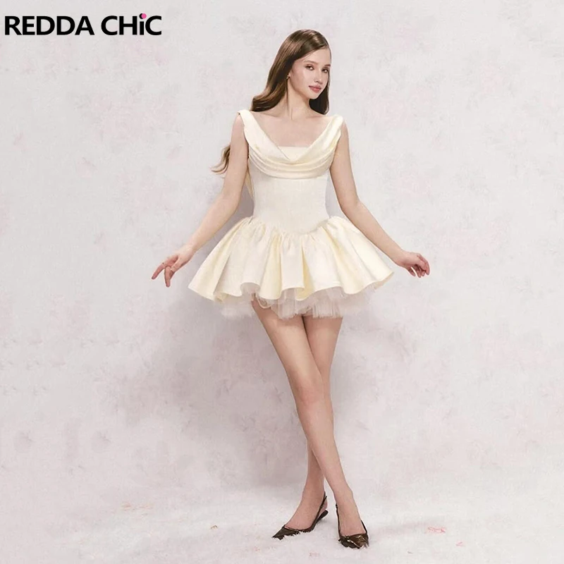 REDDACHiC Laced Backless Satin Dress Women Birthday Corset Tie Up Ruffle Tulle Patchwork Mini Party Gown Retro Summer Clothes