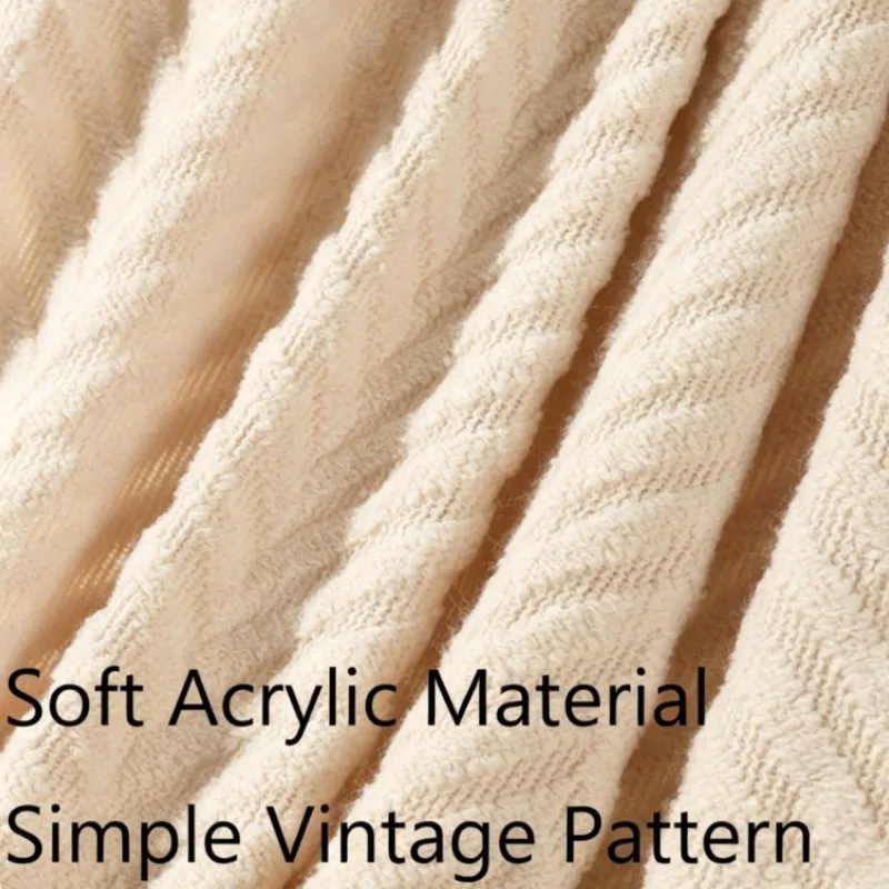 Luxury Chunky Cream Throw Blanket Soft Cozy Cable Knitted with Tassels All-Season Nordic Home Decor Blanket Gift view 2