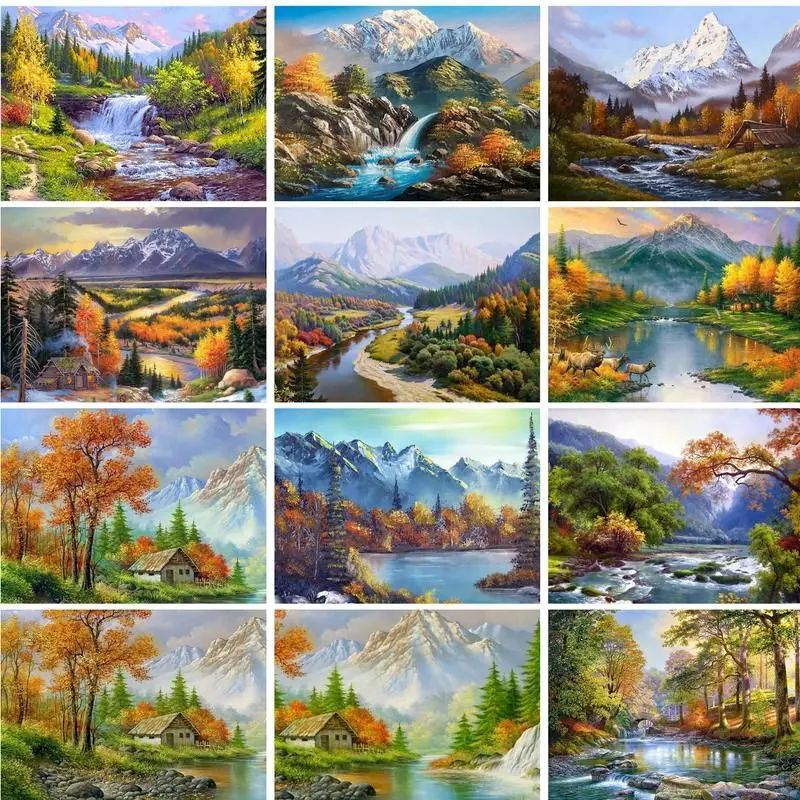 

GATYZTORY Modern Painting By Numbers Autum Forest River Landscape Drawing On Numbers For Adults Artwork Wall Art Handmade