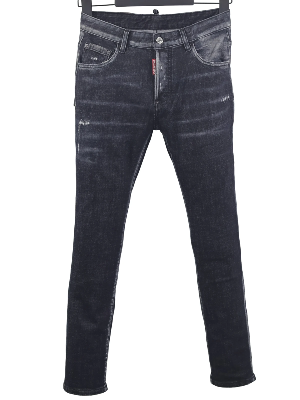 

6085 Four Seasons New D2 Jeans Men's Washed Grinding Hole Patch Splash Ink Stereo Cutting Feet Black