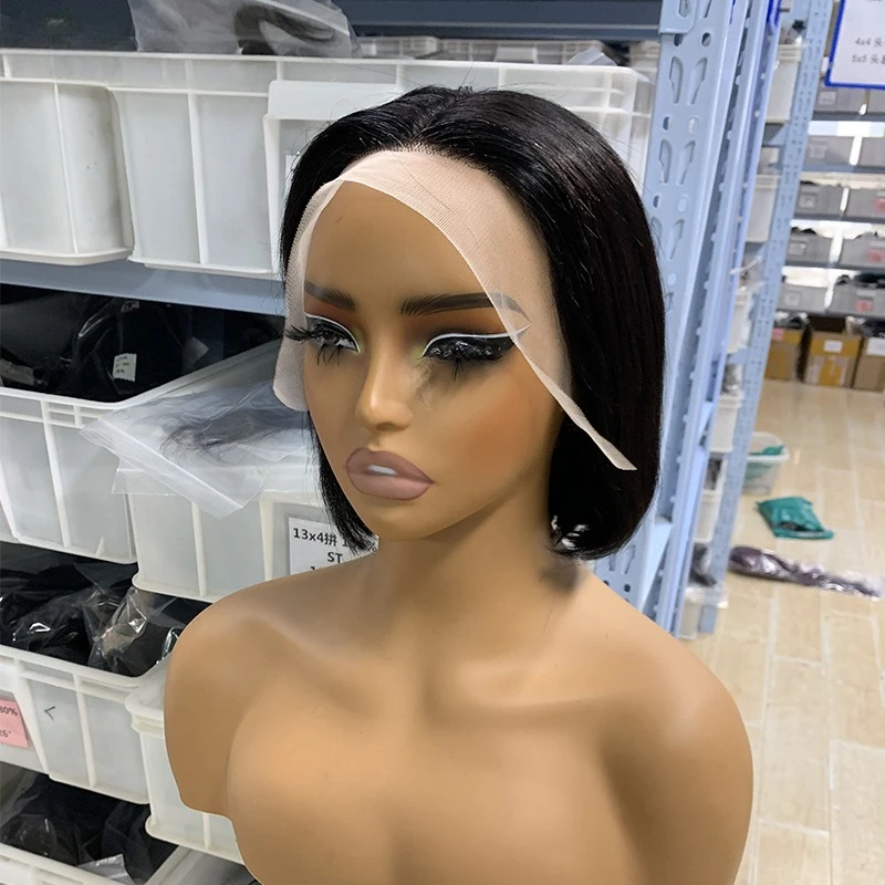 6 Zoll Double Drawn Bob Glatte Echthaarperücke 13x4 Lace Frontal Glueless Perücke Farbe 99J Remy Haarperücken für Frauen – Detail 2