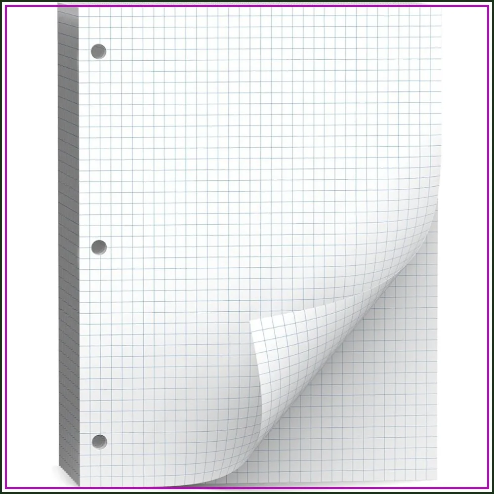 130 Sheets 8x10.5 Graph Paper, 4x4 Quad Ruled, 3-Hole Punched for Binders