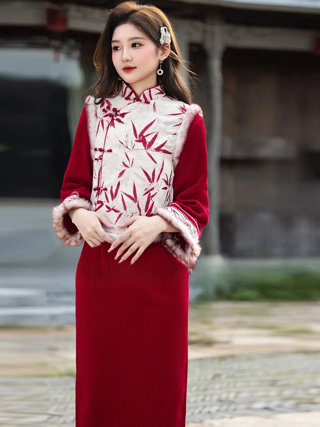 

Зимнее утепленное платье с флисовой подкладкой, длинное, винтажное, с низким разрезом, для повседневной носки, теплое, с цветочным узором