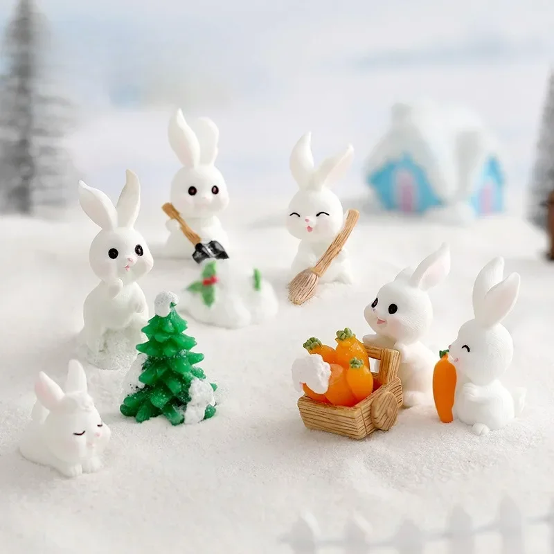 Figurines Christmas Rabbit Ornaments Aquarium Decoration Fish Landscaping Desk Accessories for Home Decoration Kids Gifts