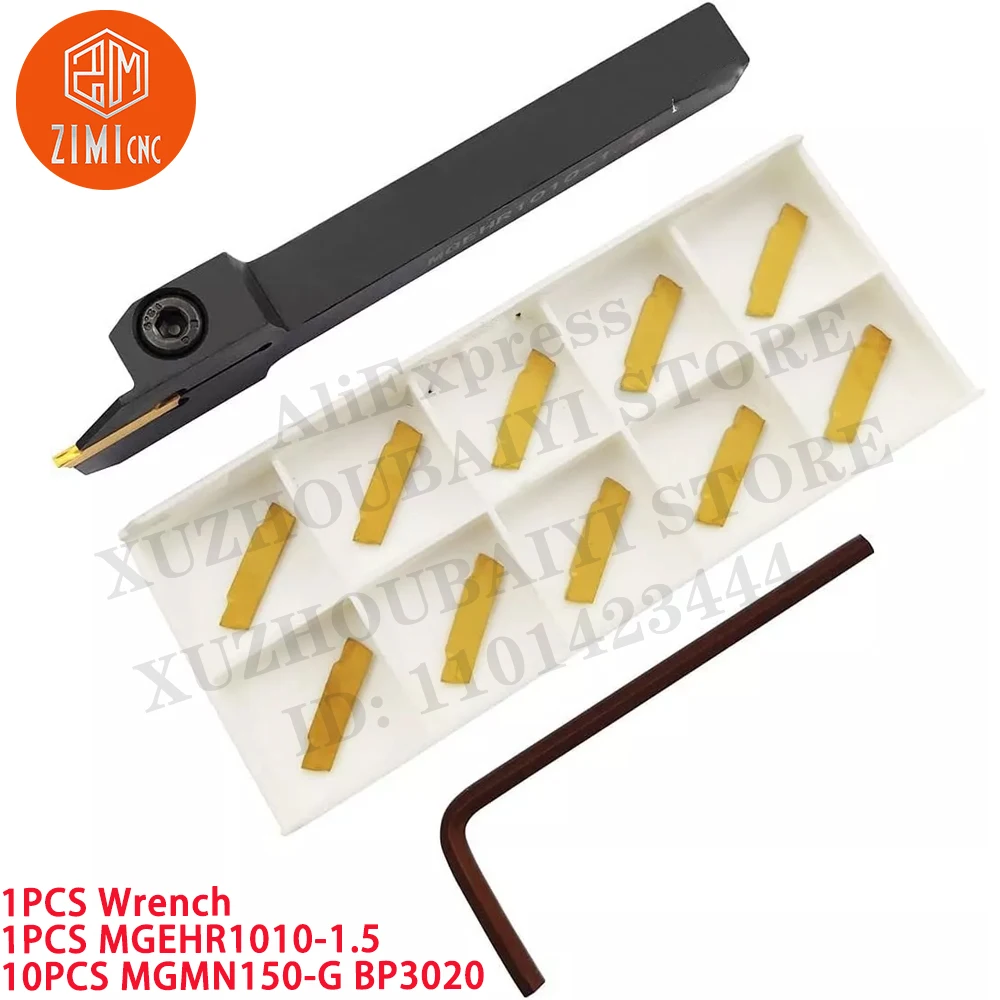 1PCS MGEHR1010-1.5 10mm 그루빙 도구 홀더 +10PCS MGMN150-G BP3020 그루빙 카바이드 인서트 CNC 금속 기계 절삭 도구