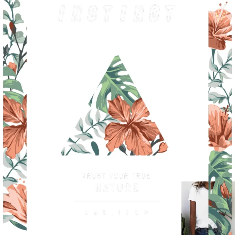 Tropical Flower & Green Plant Heat Transfer White Ink Iron - on Patch, Suitable for T - shirts, Canvas Bags, Casual Outdoor