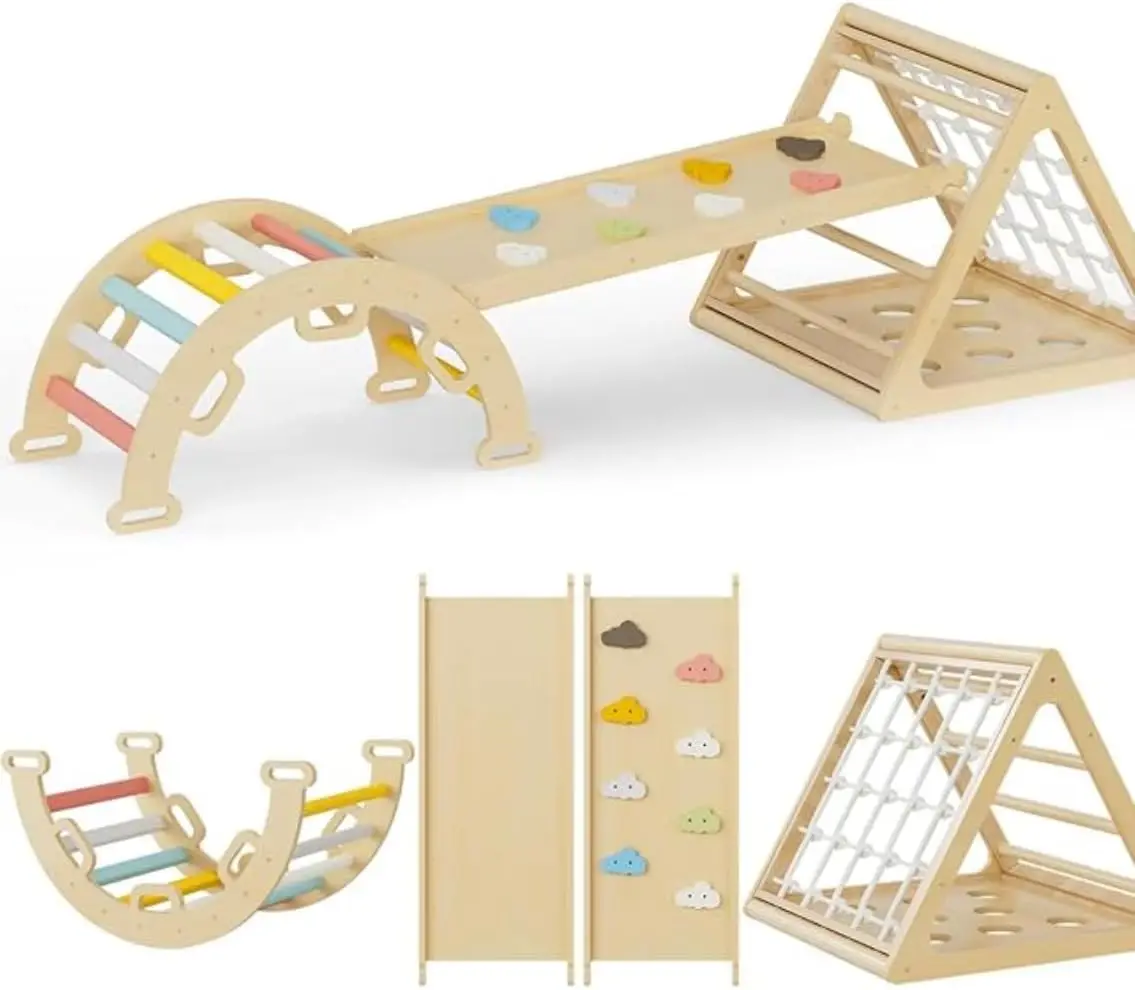 

Foldable Wooden Climbing Set with Slide, Arch & Cushion for Toddlers Indoor Play