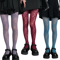 Summer Fashion Women Colorful Floral-Patterned Fishnet Tights See-through All Colors Floral Lace Tights Ladies Nylon Pantyhose