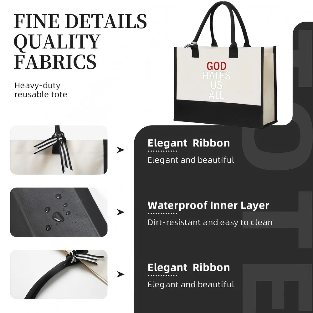 HATES US ALL 2026 New Arrival Fashion Practical Spacious Reusable Tote Bag Pattern Print 2 Tone Heavy Duty Large Shoulder Ba