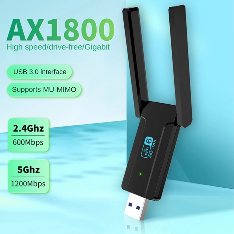 Adaptor USB Wifi USB3.0 Wifi6 kartu jaringan nirkabel AX1800M 2.4G/5Ghz Dual Band kartu jaringan kecepatan tinggi