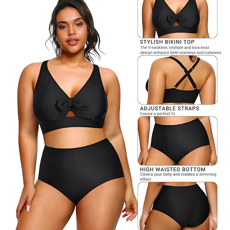 Bañador de talla grande para mujer, conjunto de Bikini de dos piezas con estilo, traje de baño de cintura alta con Control de barriga, trajes de