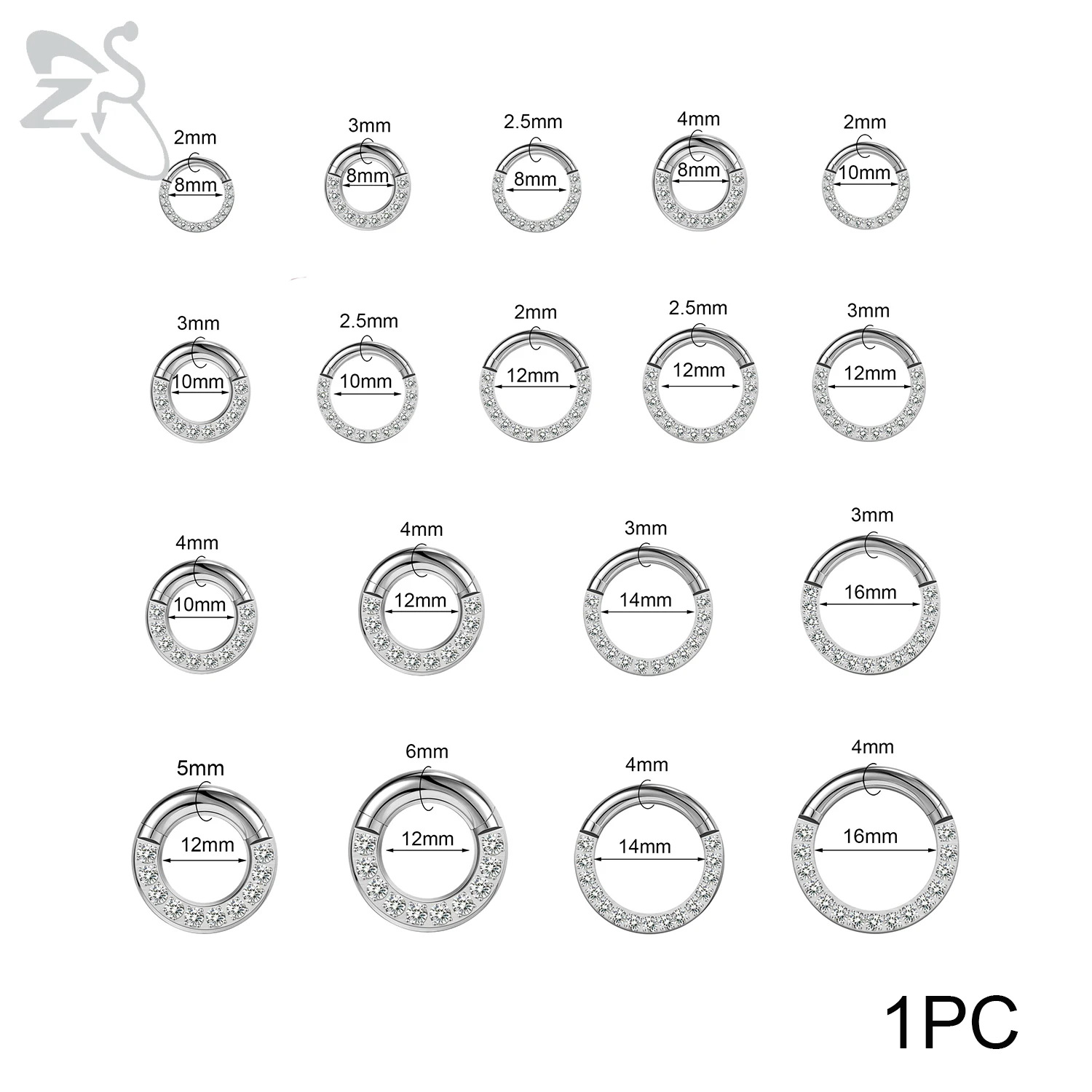 ZS 1PC 316L Stainless Steel Hoop Earring for Women Silver Plated Circle Earring Large Gauge Seputm Nose Ring 2/4/6/8/10/12G