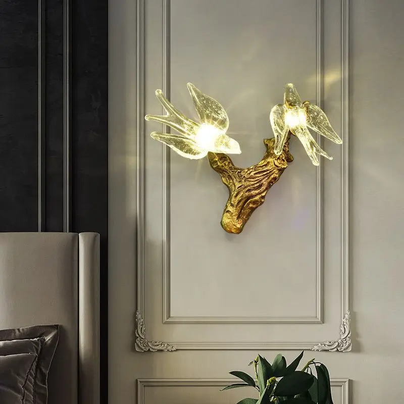 

Modern Bronze Wall Light Bedside Lamp Luxury Swallow Design Living Room Bedroom Background Wall Lamp