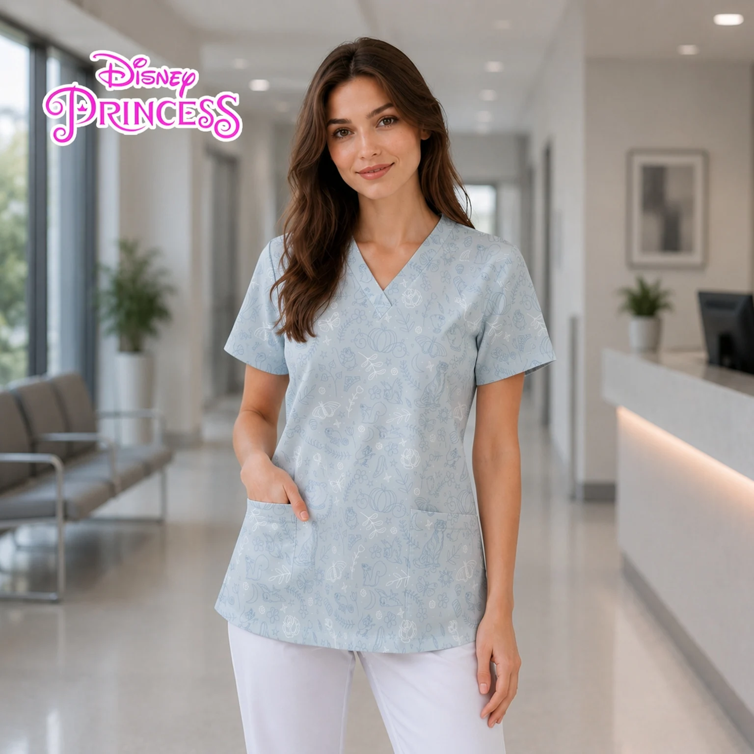 Uniforme de enfermera, camiseta con estampado 3D para mujer, ropa de verano 2026, camisetas con bolsillo a la moda de princesa Disney, ropa Y2k Kawaii