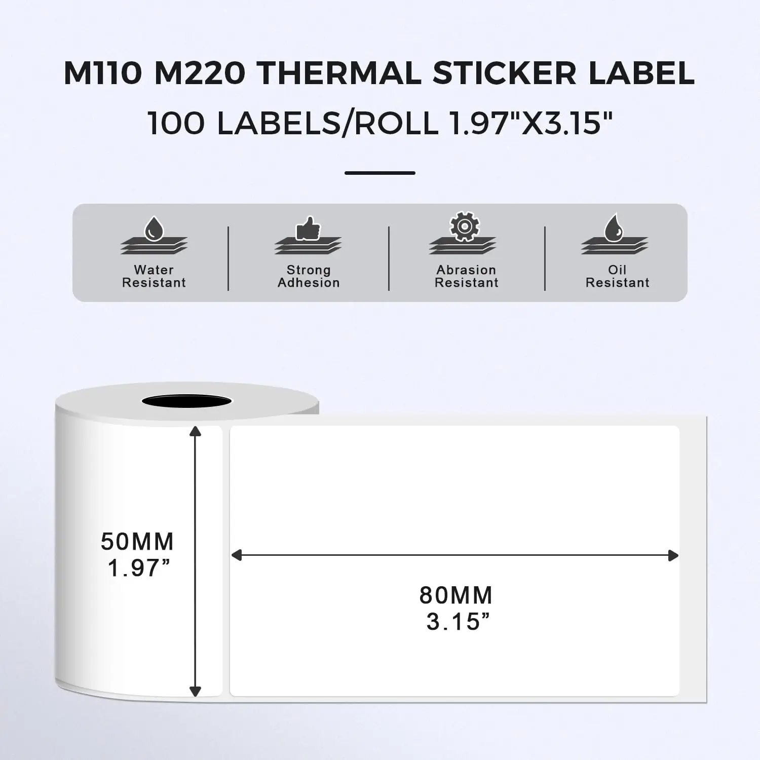 M110 50x80mm Thermal Shipping Label Durable Waterproof Heat-Resistant Stickers for Address/Barcode/Inventory/Warehouse Logistics