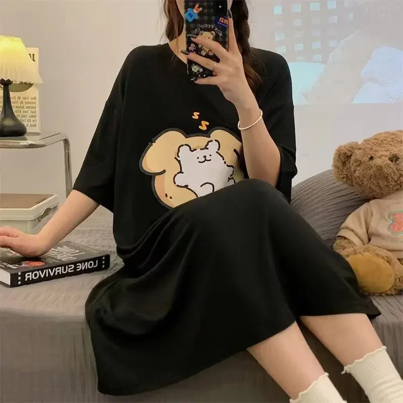 150kg Fat Mm Loose Home Dress Women Large Size Short-sleeved Lazy T-shirt Skirt Korean Cute Cartoon Pajamas Students Sleepwear