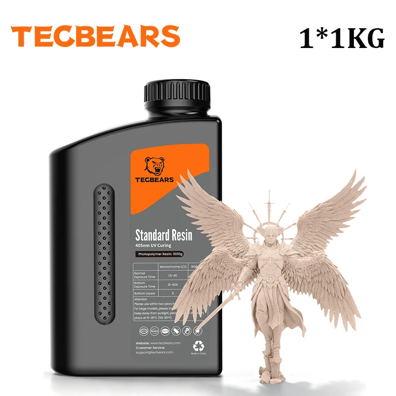 TECBEARS Nuova Resina Fotopolimerica a Polimerizzazione UV 395-405nm, Standard/ABS-Like/Lavabile con Acqua, 1KG, Resina Rapida per Stampante 3D LCD