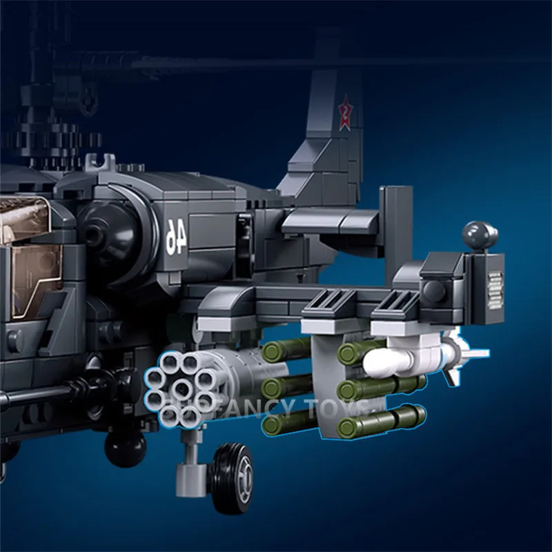 913PCS KA-52S Helicopter Gunship Model Bricks Coaxial Inversion Weapon Creative Building Blocks Educational Toys for Children