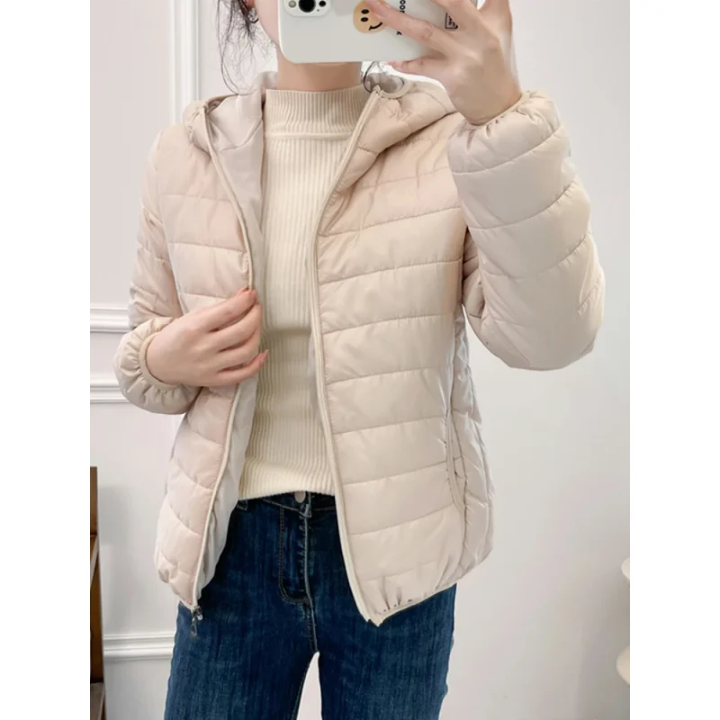 

Minimalist Light Weight Women Down Cotton Jackets 2025 New Winter Korean Style Hooded Quilted Parkas Female Windbreaker Outwear