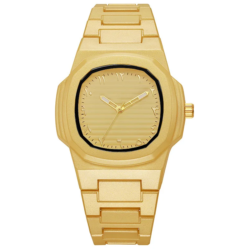 Middle Eastern Watches Men Simple Black Fashionable Quartz Watch for Women Casual Butterfly Clasp Oil Dripping Plastic Strap