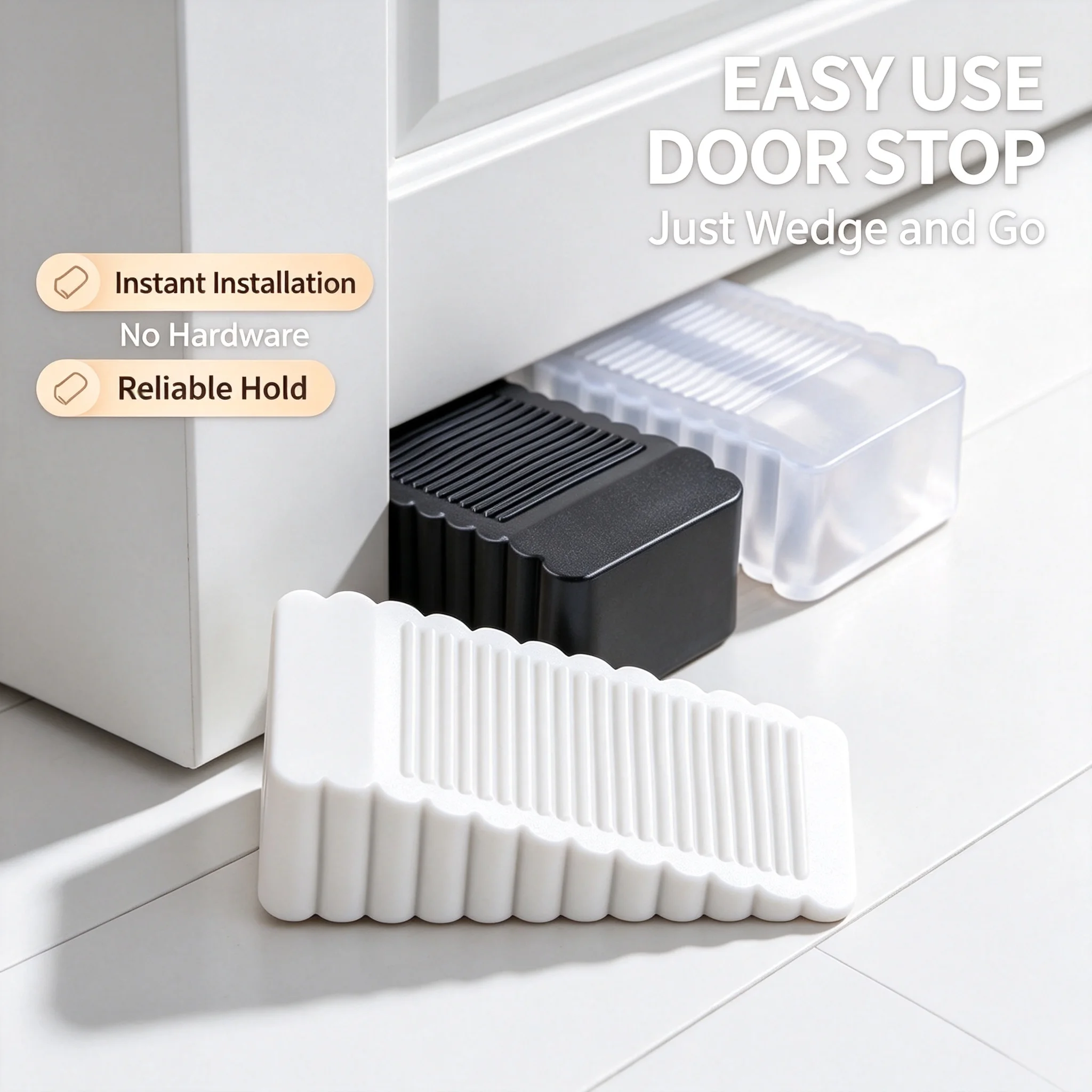 Household Safety Door Retainer Silicone Rubber Wedge Door Stopper Block No-Drill Impact Resistant for All Interior Doors