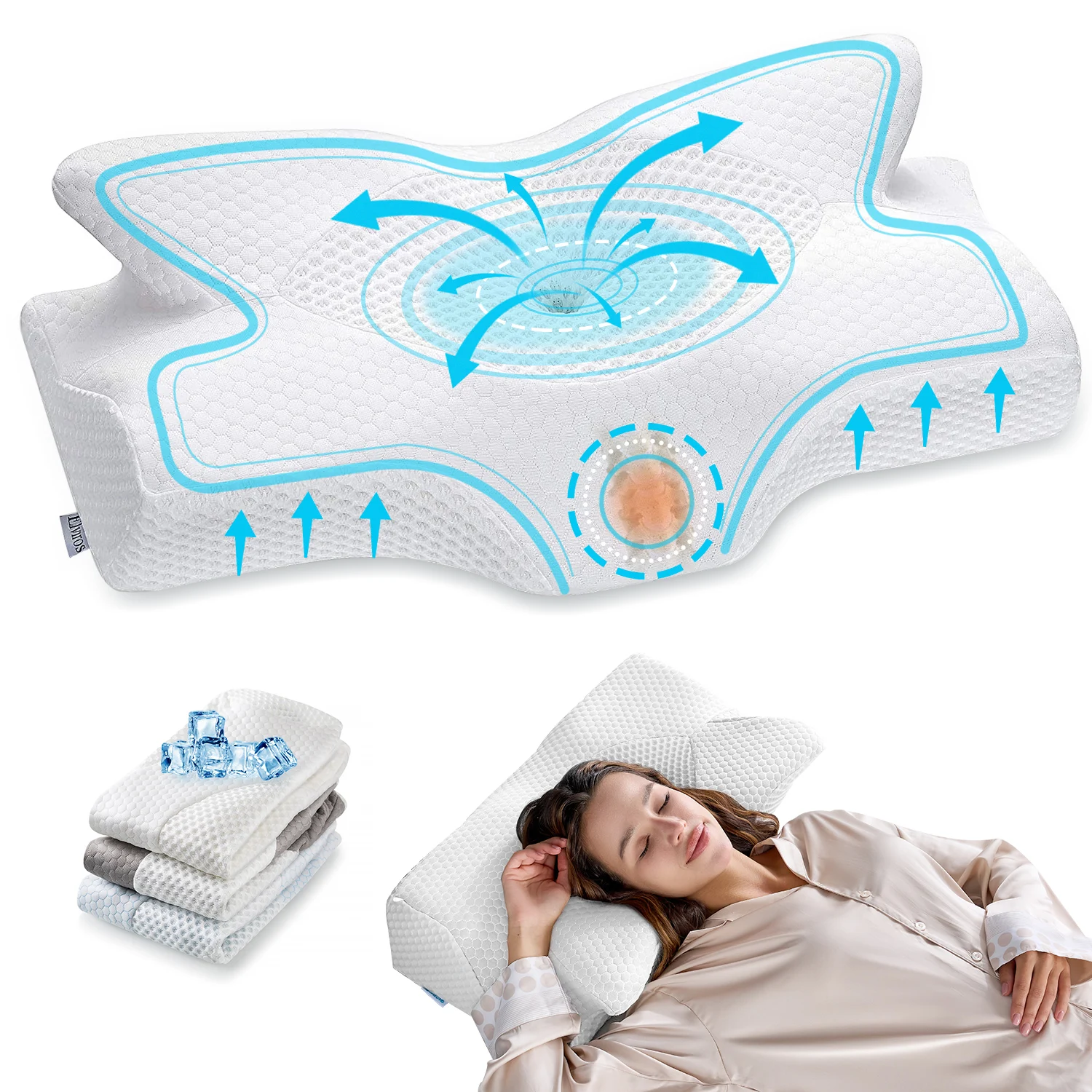 Elviros Memory Foam Cervical Pillow, Slow Rebound Cool Soft Pillow, Ergonomic Orthopedic Sleep Neck Pillow For Side Sleepers