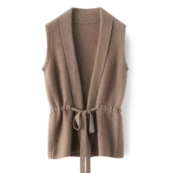 New Women Vest Sweater 100% Merino Wool Spring Autumn  V-neck Cardigan Knitted Waistcoat Korean Fashion Women Sleeveless Coat