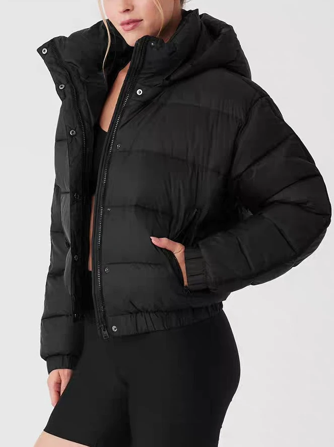 موضة سترة مبطنة دافئة المرأة الشتاء سترات طويلة الأكمام مقنعين الخبز ملابس قطنية الإناث الرياضة سترة سميكة ملابس خارجية #4