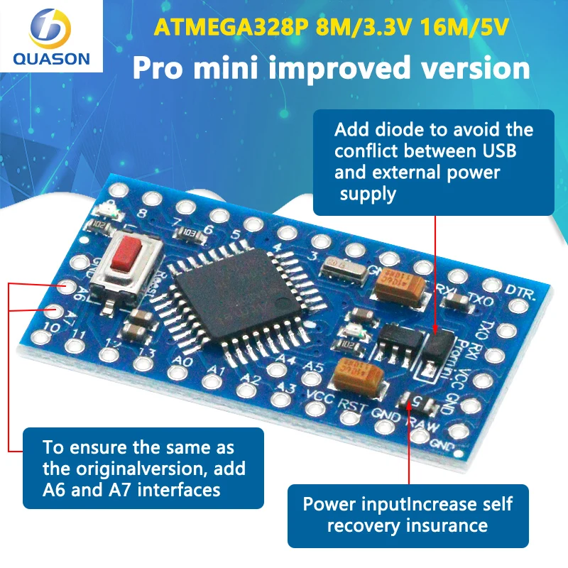 Pro mini Atmega328P/Atmega168PA-AU Pro Mini 328 Mini ATMEGA328 3.3V 8MHz 5V 16Mhz forArduino Compatible Nano CP2102 FT232RL