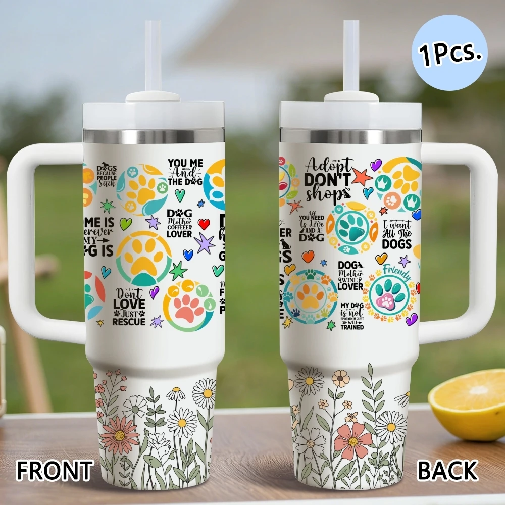 

Dog Paws Vacuum Flasks 40oz Thermal Stainless Steel Tumbler with Handle Straw Leakproof Mug