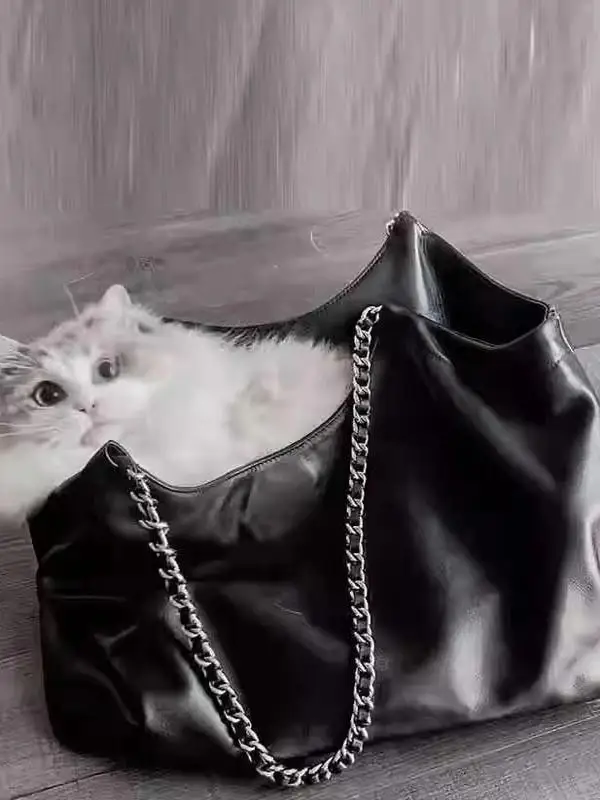 

Large Capaci Commuter Tote Bag Women's Single oulder Buet Bag Chain Handle Soft PU Leather op Bag ape