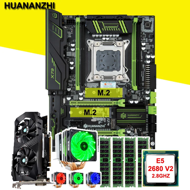 

Супер материнская плата HUANANZHI X79 с двойным M.2 слотом ЦП Intel Xeon E5 2680 V2 с кулером ОЗУ 16 Гб видеокарта GTX1050Ti 4G