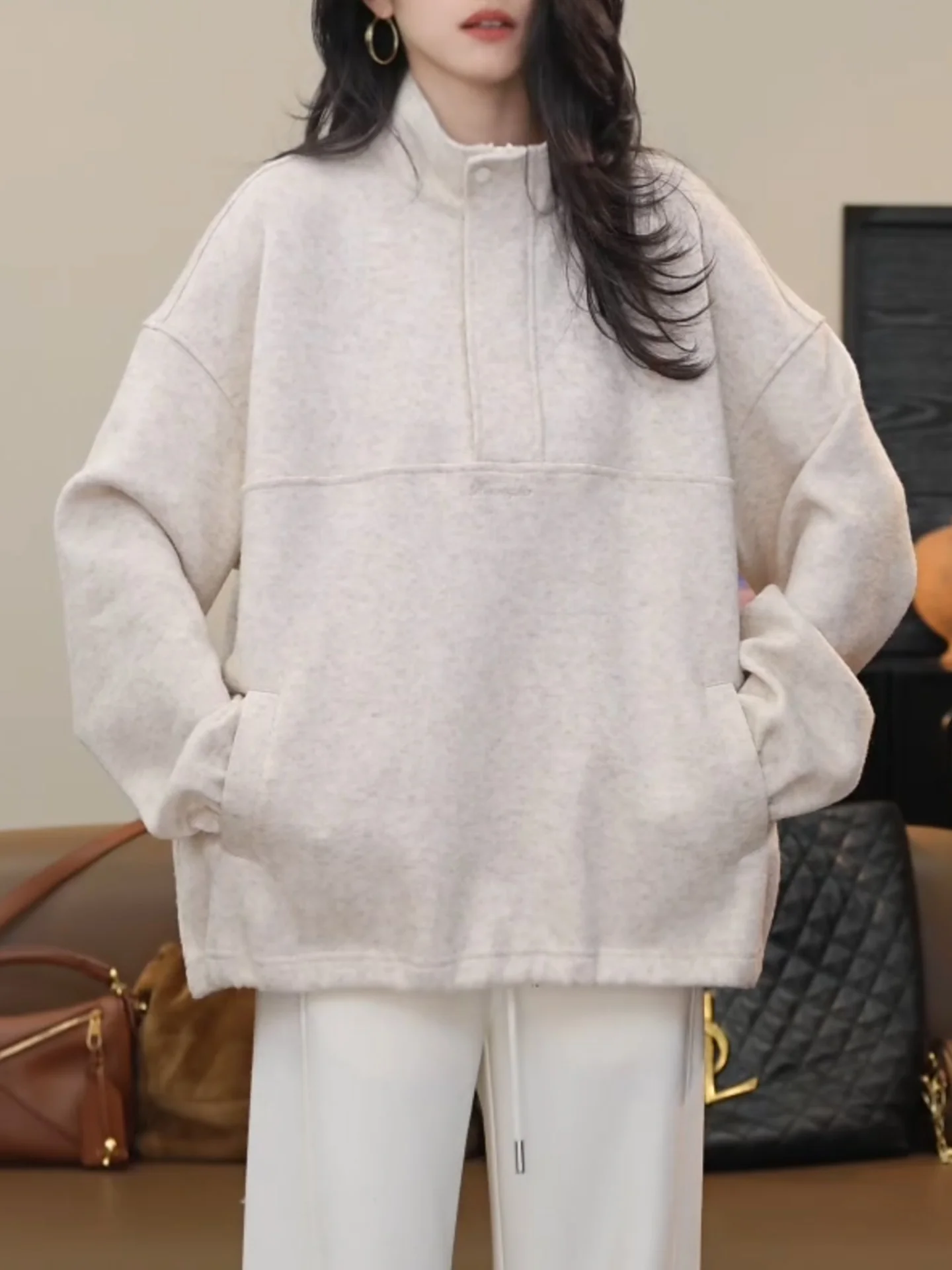 

Новая корейская толстовка-худи 2025 года, женская, свободного кроя, с эффектом похудения, больших размеров, на молнии, с воротником-стойкой, повседневная уличная одежда