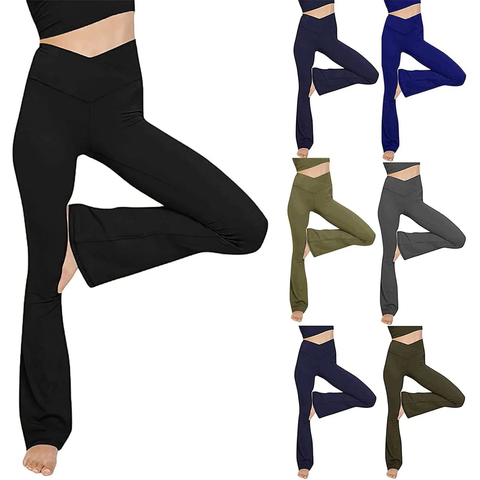 High Waist Flared Leggings Women Yoga Pants Fitness Bootleg Trousers Stretch Flare Leggings Workout Running Activewear Gym T1