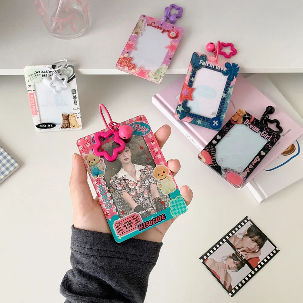 Kpop 3-Inch Photocard Holder Keychain Cute Cat Dog Photocard Holder Star Charm Holders Kawaii Photo Card Keychain