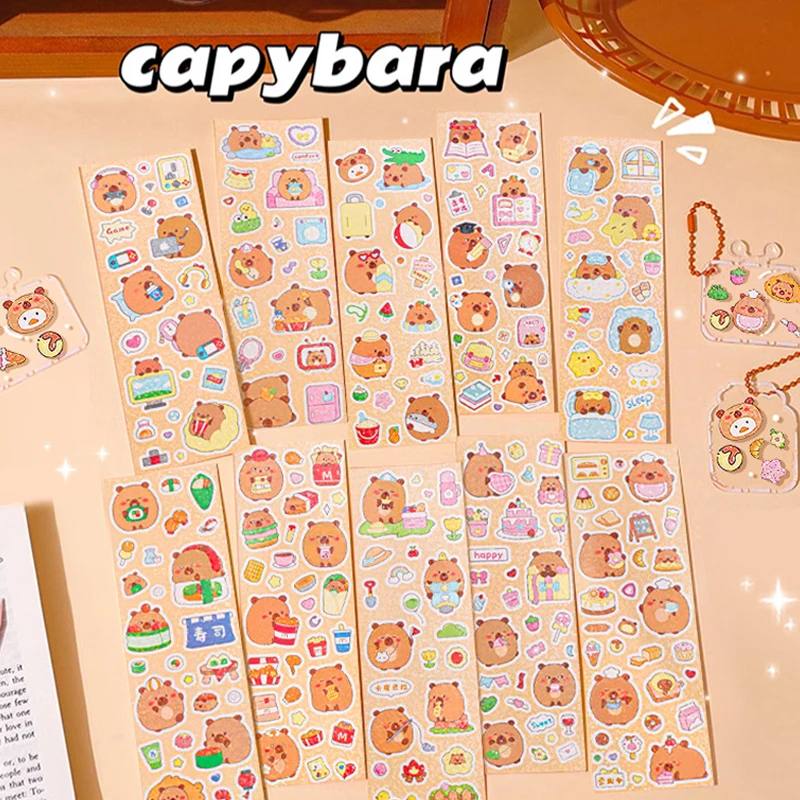 2Pcs Cartoon Cute Capybara Stickers Kawaii DIY Decoration Stickers Laser Hand Account Stickers Aesthetic Stationery Gifts