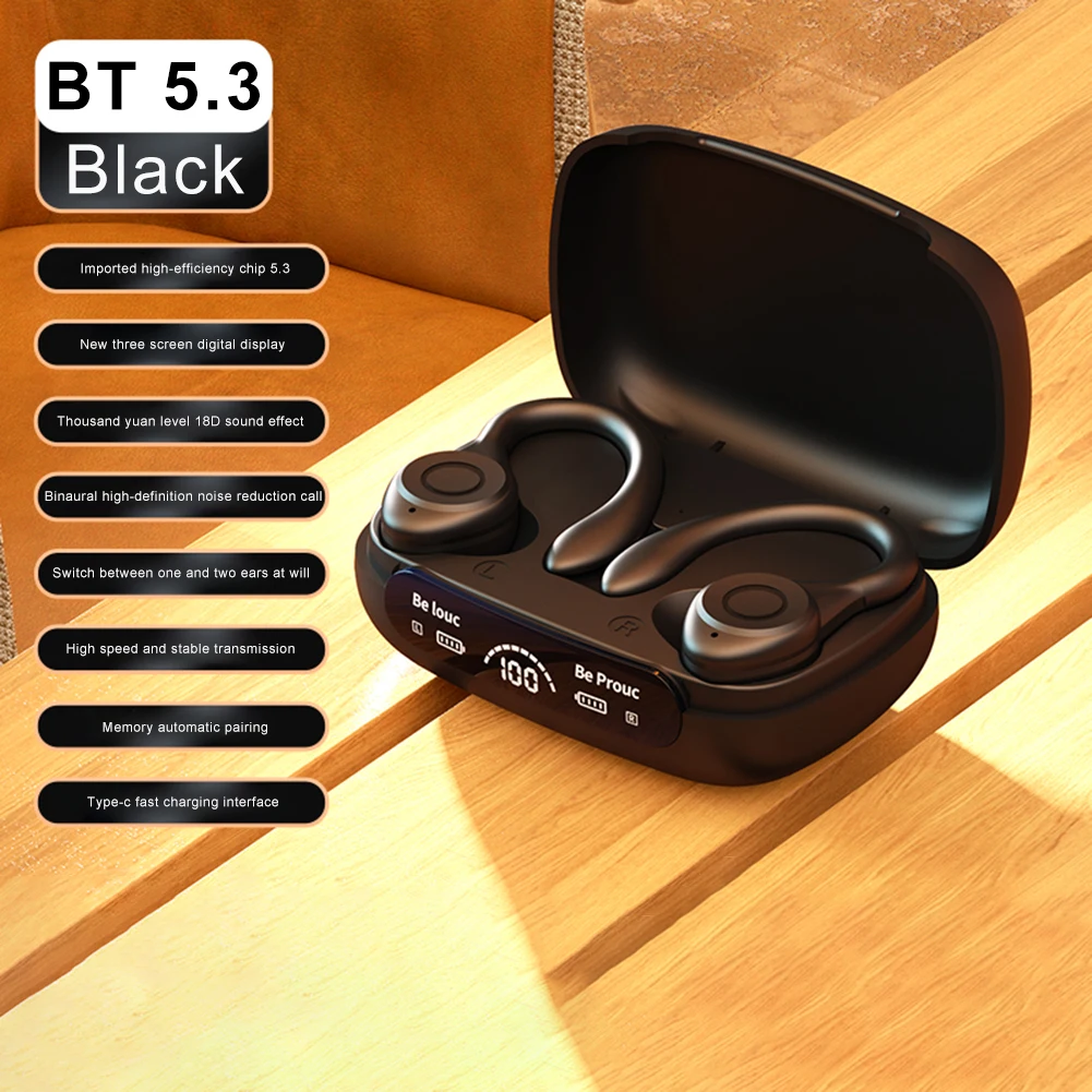 

Wireless Headset Ear Hook Waterproof HiFi Stereo Headphones Bluetooth5.3 Noise Reduction Earphones Sports Running Music Earbuds