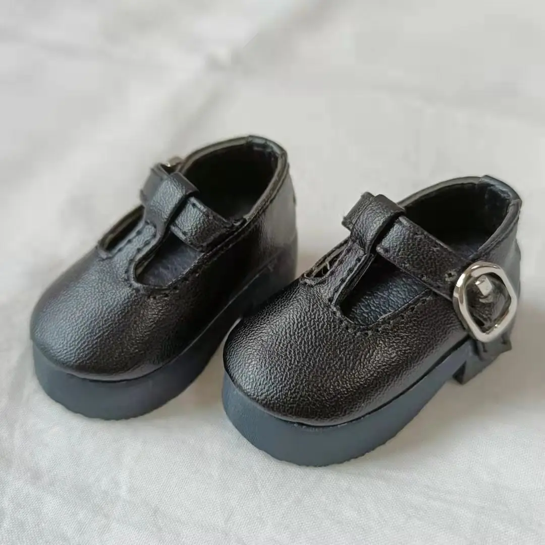 Versátil couro boneca sapatos para meninas, salto grosso preto, fivela pequena, brinquedos DIY, acessórios de moda para vestir, sem boneca, 1:6