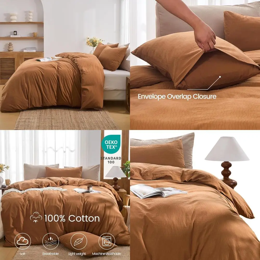 

Комплект пододеяльников Boho Chic из 100% хлопка и жаккарда с рябью, однотонный темно-оранжевый, размер королевы, дышащий и прочный для всех сезонов