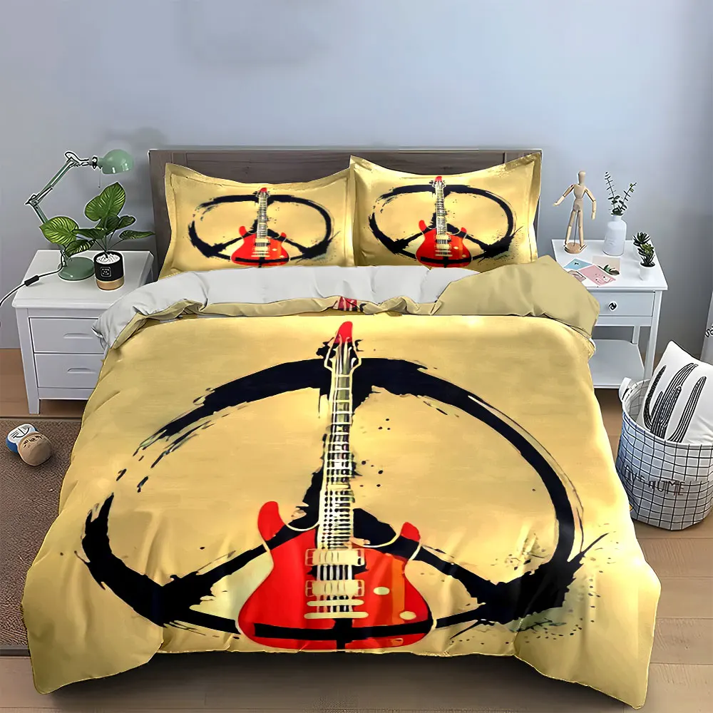 

"Music Guitar Art Decor Set" Bedding Set with 1 Duvet Cover 2 Pillowcases Single Double King Queen, Gift