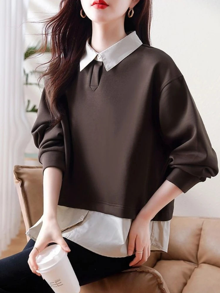 Splicing Baggy Sweatshirt for Women Casual 2000s Novelty Long Sleeve Aesthetic Y2k Vintage New in Designer Woman Pullover Tops