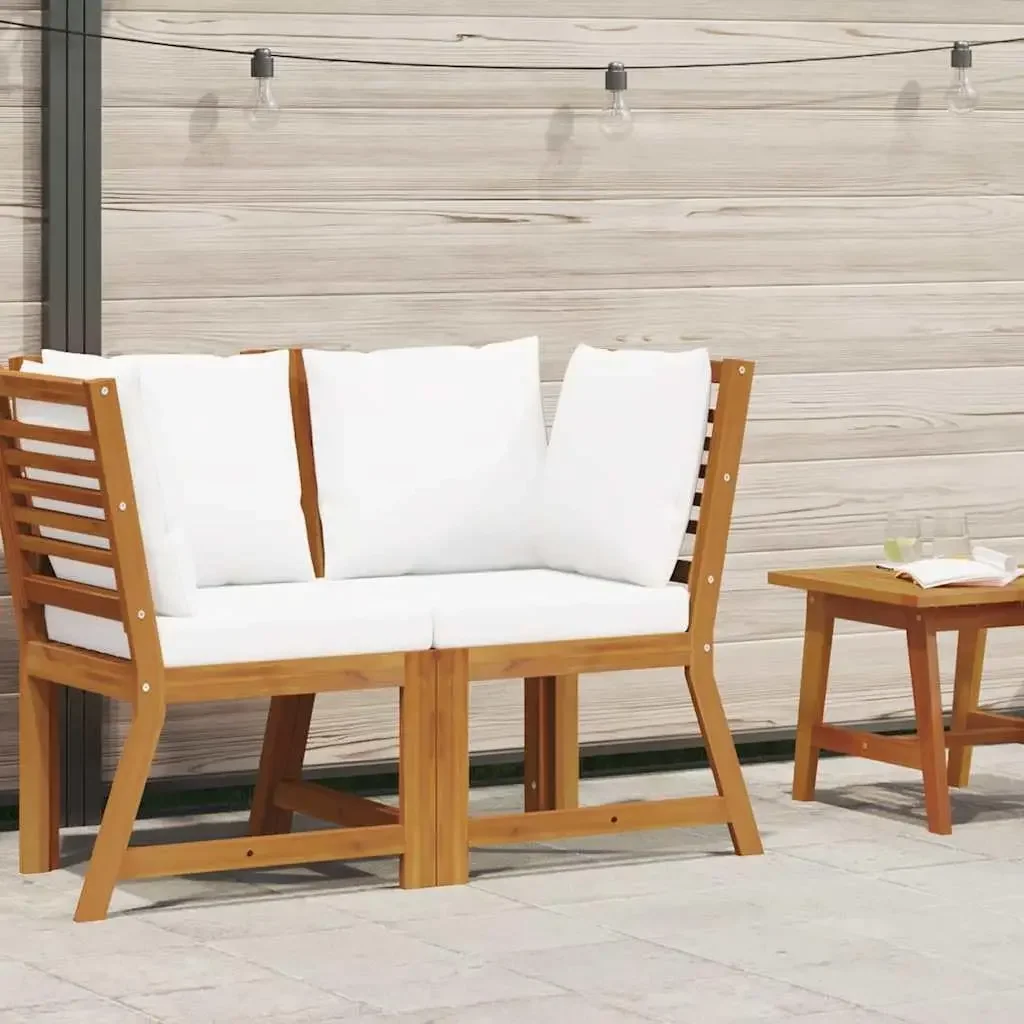 Solid Acacia Wood Sectional Corner Sofa with Cream Cushions, Outdoor L Shaped Lounge Sofa for Patio Garden Deck