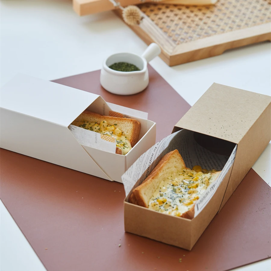 10/20Pcs Disposable Snack Boxes Hot Dog Toast Paper Boxes Sandwich Packaging Take Out Box Bread Packaging Holder