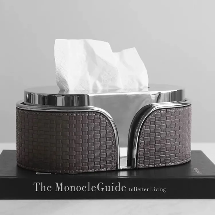 Modern light luxury stainless steel leather pumping carton creative living room ornament desktop dining table coffee