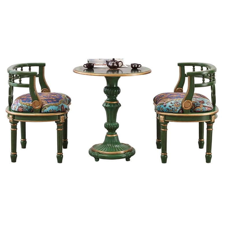 Golden emerald negotiation table balcony small round  American solid wood single sofa casual  and chair